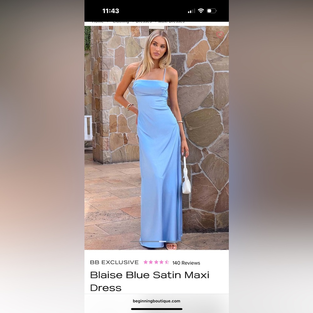 NWT Beginning Boutique Blaise Blue Satin Maxi Dress